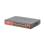 Switch PoE (802.3af/at/bt) / No administrable de largo alcance / Hasta 250m / 16 x 10/100Mbps (PoE) + 2 x 100/1000Mbps + 1 x SFP / 200 W