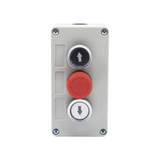 Botonera Triple con Boton de Stop Tipo Enclavado / Para Barreras Vehiculares, Operadores Corredizos y Abatibles.