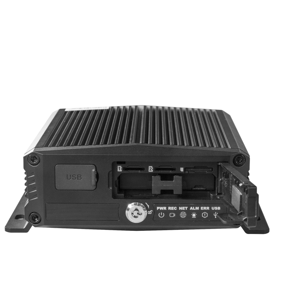 DVR Móvil / Multiplataforma / 4 Canales AHD + 2 canales IP/ Almacenamiento en Memoria Micro SD / H.265 / Chip IA Embebido / Soporta 4G / GPS