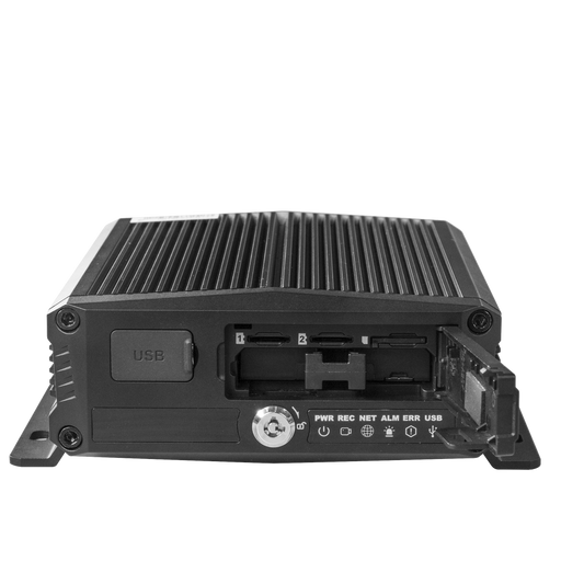 DVR Móvil / Multiplataforma / 4 Canales AHD + 2 canales IP/ Almacenamiento en Memoria Micro SD / H.265 / Chip IA Embebido / Soporta 4G / GPS