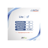 LICENCIA lite de BIOTIME CLOUD 2.0  / 25 USUARIOS / 3 DISPOSITIVOS (Licencia Anual)