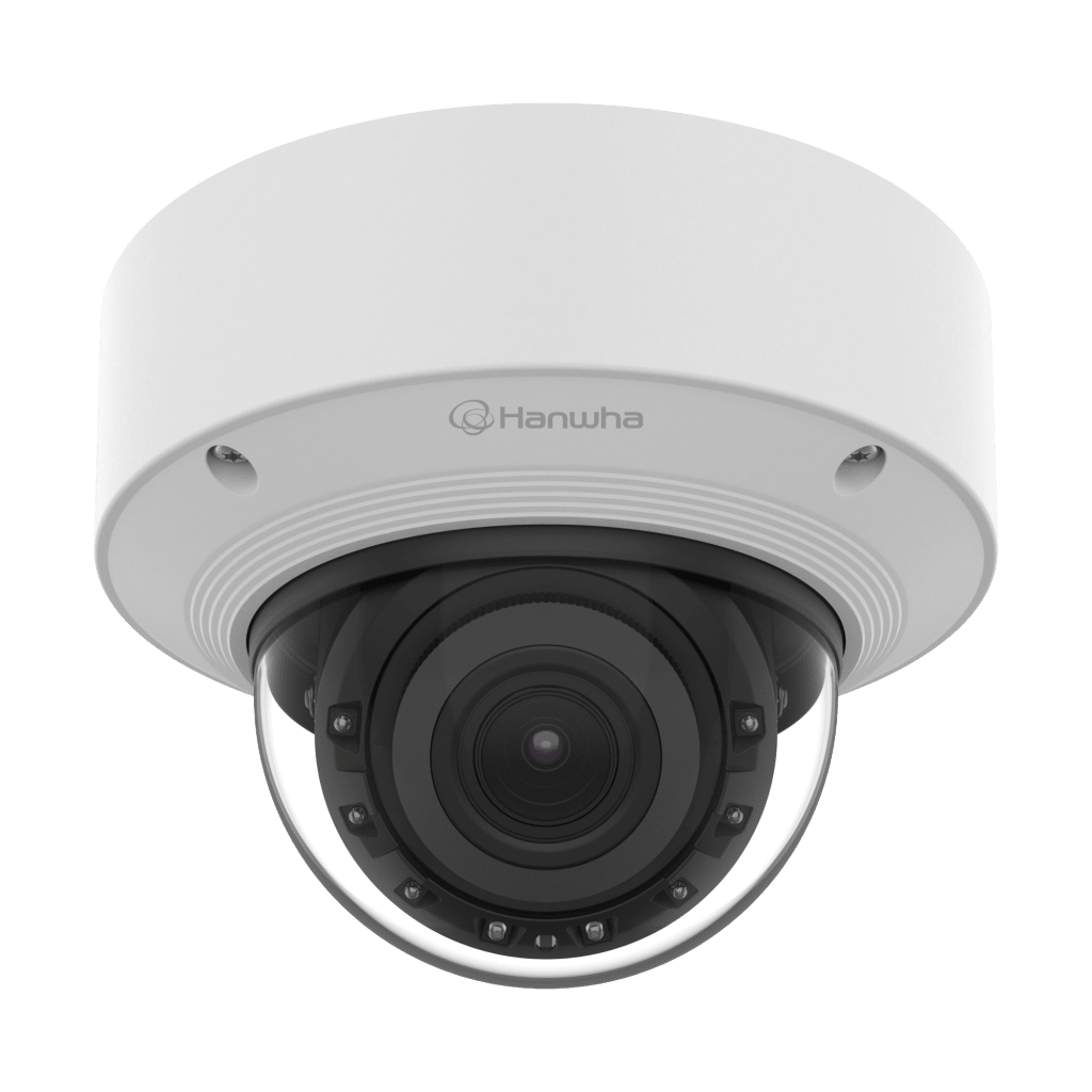 Cámara Domo Vandalismo AI 5MP / IR 50 m (164 ft) / Lente Motorizado 3.3-9.3 mm 2.8x / Doble NPU / Análisis Inteligente IA / IP67 IK10 NEMA4X / Wisenet 9