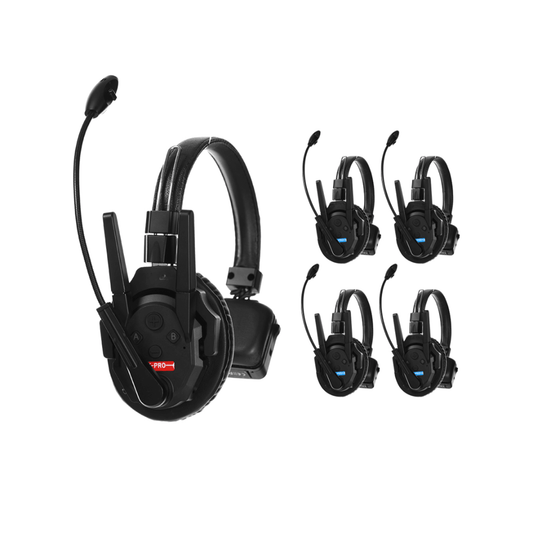 Kit de 5 Intercomunicador Inalámbrico TXtalk Pro / Antenas Externas / Rango 500m / Hasta 13 Unidades Conectadas / Auricular Monoaural / Batería 1050mAh / ABS Ligero y Cuero Suave