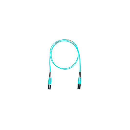Jumper de Fibra Optica Multimodo 50/125 OM4, LC-LC Duplex, OFNR (Riser), Color Aqua, 30 Metros