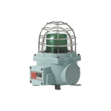 Baliza con luz LED color Verde con patrón de destello fijo o flasheante, ideal para zonas y áreas peligrosas, opera en un rango de 120 VCA