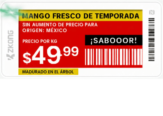 Etiqueta de Estantería Electrónica ESL ZKE21B / Pantalla EPD 2.13 Pulgadas / Resolución 122x250 Píxeles / 4 Colores (Negro Blanco Rojo Amarillo) / BLE 5.0 con Encriptación AES-128 / Batería 5 Años / NFC / C
