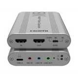 Tarjeta de Captura HDMI 8K a USB 3.2 Gen 1 | Resolución 8K@60Hz y 4K2K@144Hz | Ancho de Banda 48Gbps | Mezcla de Audio HDMI-Micrófono-Línea | Compatibilidad Multiplataforma Windows-macOS-Linux | Carcasa de Aluminio Plateado