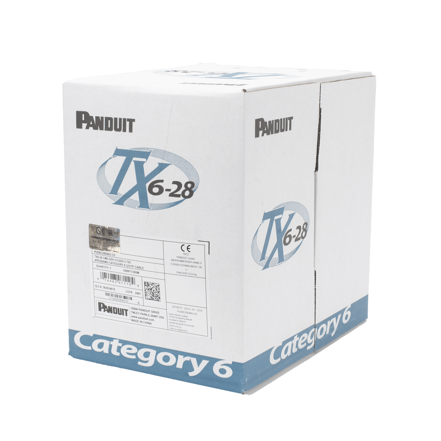 Bobina de Cable UTP 305 m. de Cobre TX6-28®, Gris, Categoría 6, Diámetro Reducido (28 AWG), CM/LSZH, de 4 pares
