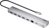 Dock Multipuerto USB-C | 11 en 1 | 8K Single o Dual 4K | PD 100W | USB 3.2 Gen 1 | Ethernet Gigabit | SD MicroSD | Aluminio