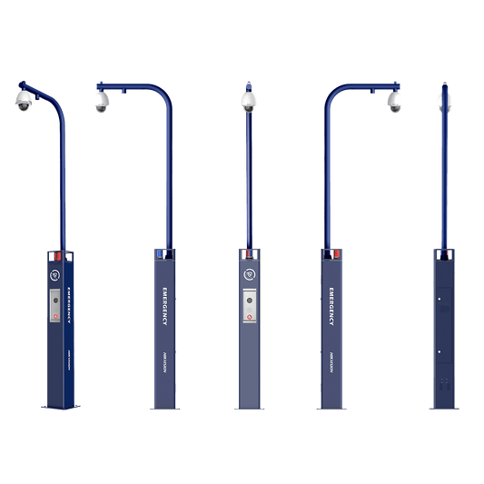 Estación de Alarma de Pánico con Videollamada / Cámara IP 4 Mergapixel / Audio Bidireccional / Altavoz 30 W / Sirena (Azul y Rojo) / RS-485 / Micro SD / Montaje en Suelo / Montaje para PTZ (No Incluye PTZ)