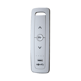 Control remoto 5 canales para motores de persiana Somfy con señal inalámbrica, instrucciones: sube, baja y detener, con posición favorita programada.