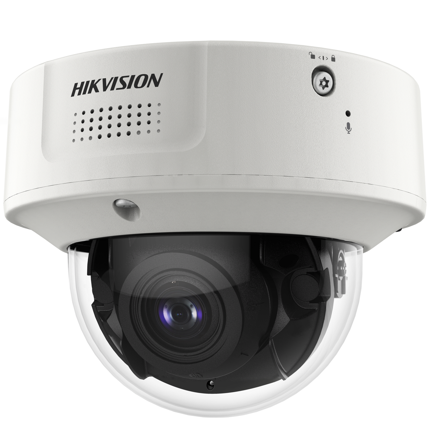Domo IP 8 Megapixel / Lente Mot. 2.8 a 12 mm /  DARKFIGHTER / WDR 120 dB / IK10 / 30 mts IR / Conteo Facial / Detección Facial / Interior / PoE / Búsqueda por Atributos / Micrófono Integrado / Micro SD