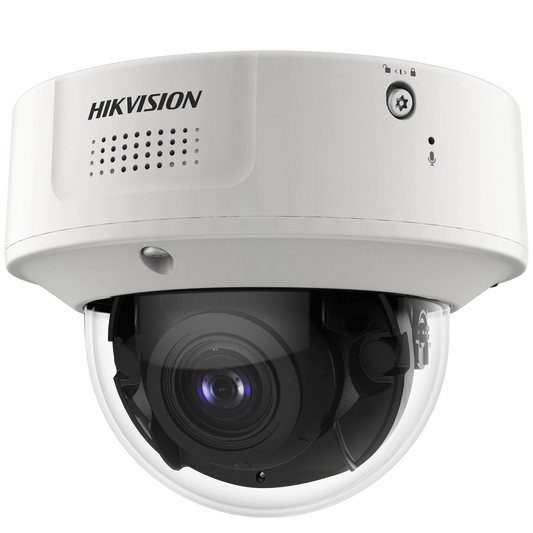 Domo IP 8 Megapixel / Lente Mot. 2.8 a 12 mm /  DARKFIGHTER / WDR 120 dB / IK10 / 30 mts IR / Conteo Facial / Detección Facial / Interior / PoE / Búsqueda por Atributos / Micrófono Integrado / Micro SD