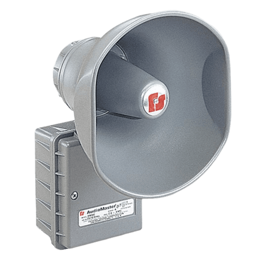 Altavoz de anunciamiento publico a prueba de explosiones AudioMaster®, Listado UL y cUL para Clase I, División 1, Grupos B, C y D; Clase I, División 2, Grupo A, B, C y D; Clase II, División 2, Grupos F y G, de Potencia Ajustable