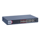 Switch PoE+ / No Administrable / 16 Puertos 10/100 Mbps PoE+ / 2 Puertos 1000 Mbps Uplink / 1 Puerto SFP Uplink / Modo Extendido hasta 300 Metros / 130 W