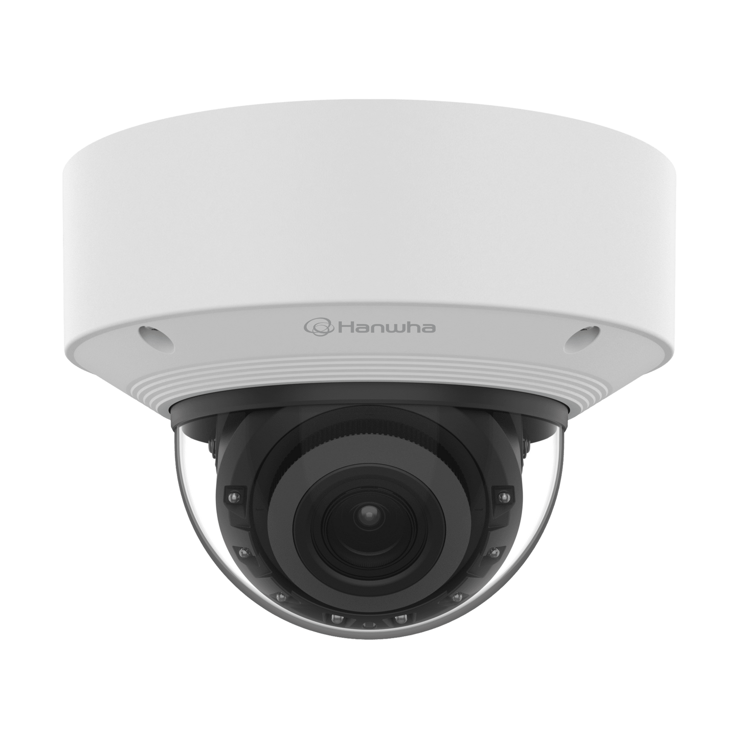 Cámara Domo Vandalismo AI 5MP / IR 50 m (164 ft) / Lente Motorizado 3.3-9.3 mm 2.8x / Doble NPU / Análisis Inteligente IA / IP67 IK10 NEMA4X / Wisenet 9