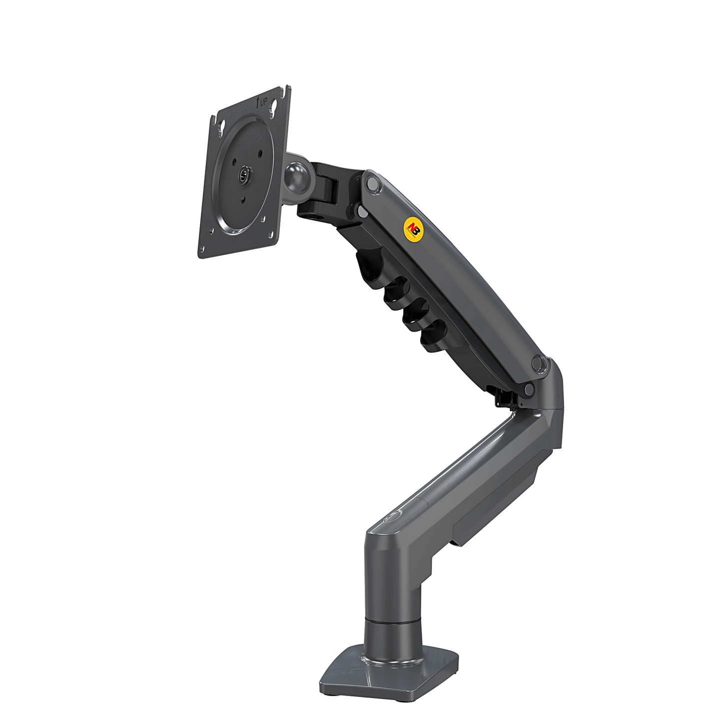 Brazo Ajustable para Monitor Ergonómico / Compatible con Monitores de 17" - 30" / Capacidad de Peso hasta 9 kg / Rotación 360° / Inclinación +85° a  -30° / Giro 180° / Ajuste de Resorte de Gas / Color Gris