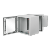 Gabinete Industrial ProTek de Puerta con Ventana, Con Aire Acondicionado de 800 BTU, Protección NEMA Tipo 4/12; IP66; IK10, Abatible, Fabricado en Acero, 19 UR, Color Gris Claro