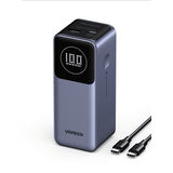 Power Bank de 12000mAh | 3 Salidas 100W Max. | USB-A + 2 USB-C | PD 3.0 | QC3.0 | FCP | SCP | Pantalla Inteligente | Carcasa Ignifuga | Color Gris | Incluye Cable USB de 50cm | Carga tu Laptop de Manera Segura.