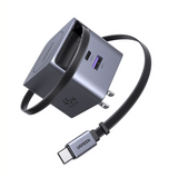Cargador Rápido UGREEN 45W GaN / Cable Retráctil 0.7m / 3 Puertos USB-C + USB-A / Tecnología GaNInfinity 95% Eficiencia / 8 Capas Protección / Carga Simultánea 3 Dispositivos / Compacto para Viajes