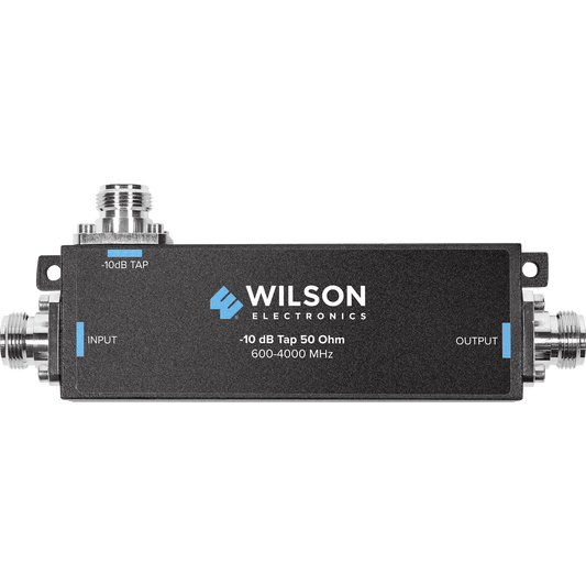 Separador TAP -10 dB con rango de frecuencia de 575 a 6000 MHz. Ideal para separar las antenas a diferentes longitudes de cable coaxial. 50 Ohm. Conectores N Hembra.