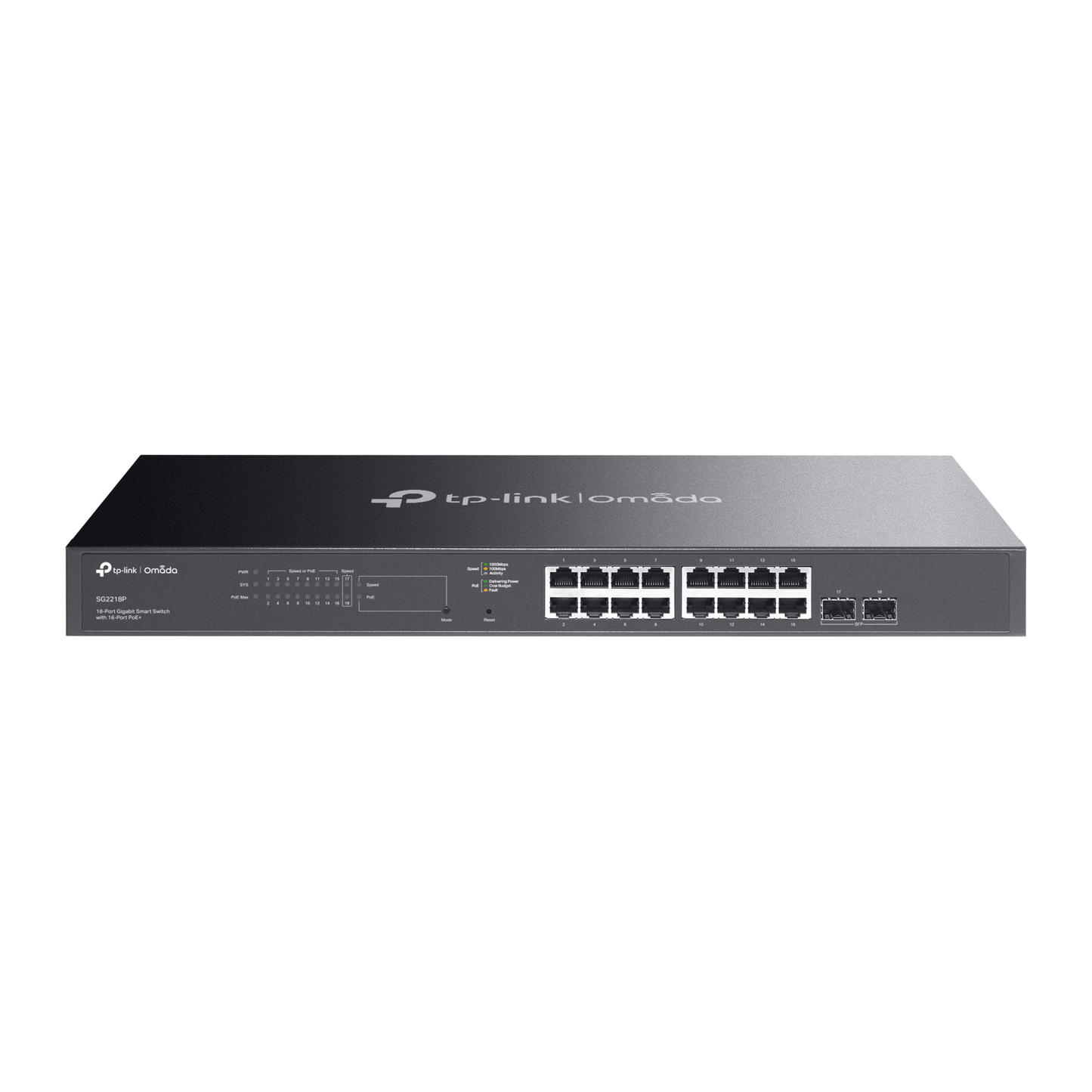 Switch Omada SDN Administrable / 16 puertos Gigabit y 2 puertos SFP / Funciones sFlow, QinQ y QoS / Administración centralizada OMADA