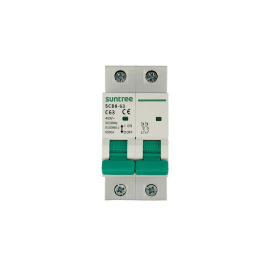 Protección Térmica/ Interruptor 2P, 63 A,  Corriente Alterna 400Vca para Aplicación Fotovoltaica Montaje Riel DIN