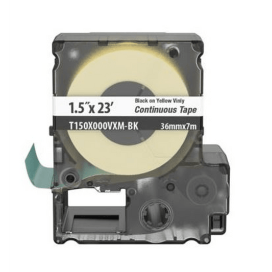 Casete de Etiquetas de Vinilo de Cinta Continua, Color Negro Sobre Amarillo, Uso Interior/Exterior, 36 mm de Ancho x 7 Metros de Largo